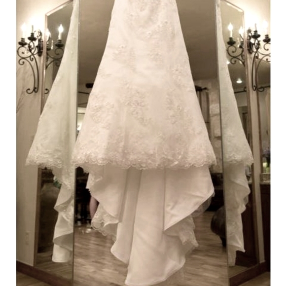 'Alfred Angelo Sapphire' Ivory Lace Beaded Mermaid Sillhoutte Wedding Gown - Picture 13 of 16